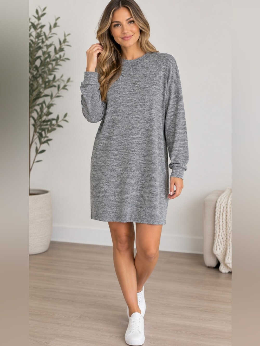 Wilfred Heather Grey Long-Sleeve Mini Sweater Dress